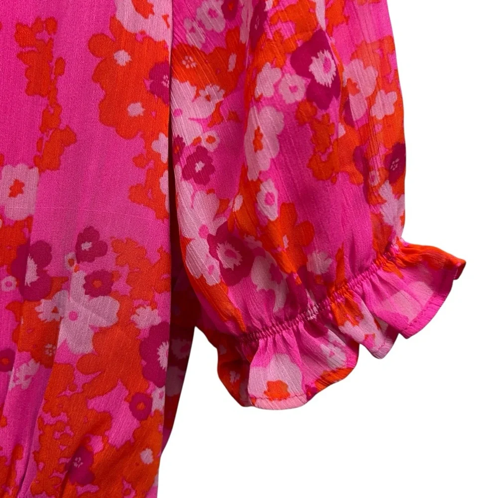 Sugarlips Hot Pink Floral Surplice Ruffle Dress - Picture 5 of 16